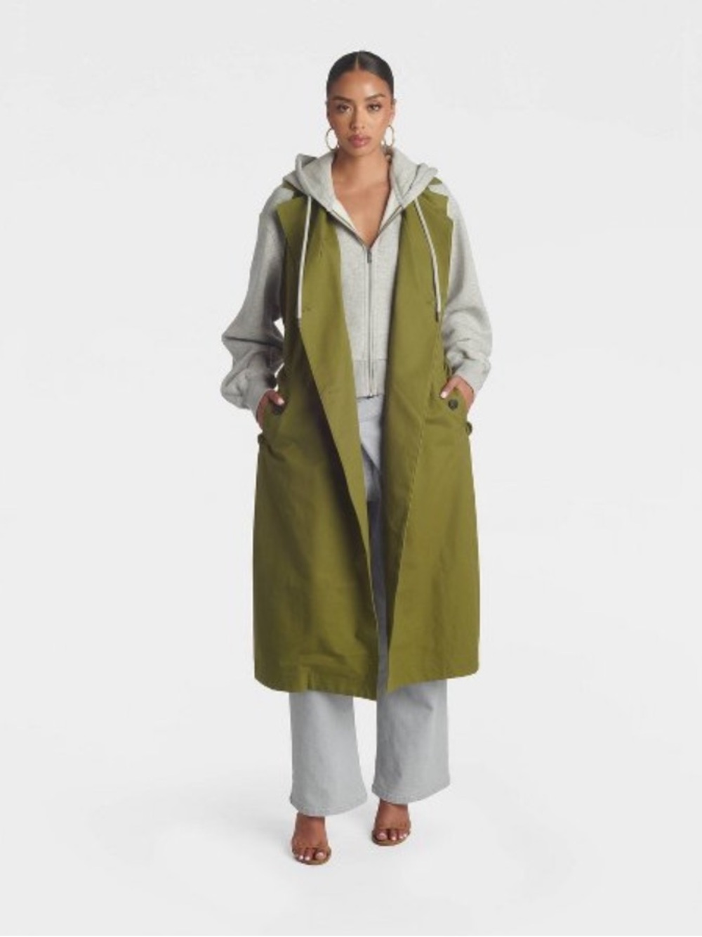 NWT KBB by KAHLANA Women's 'The Sweatshirt Trench Coat' - Olive Green- L - Picture 3 of 4